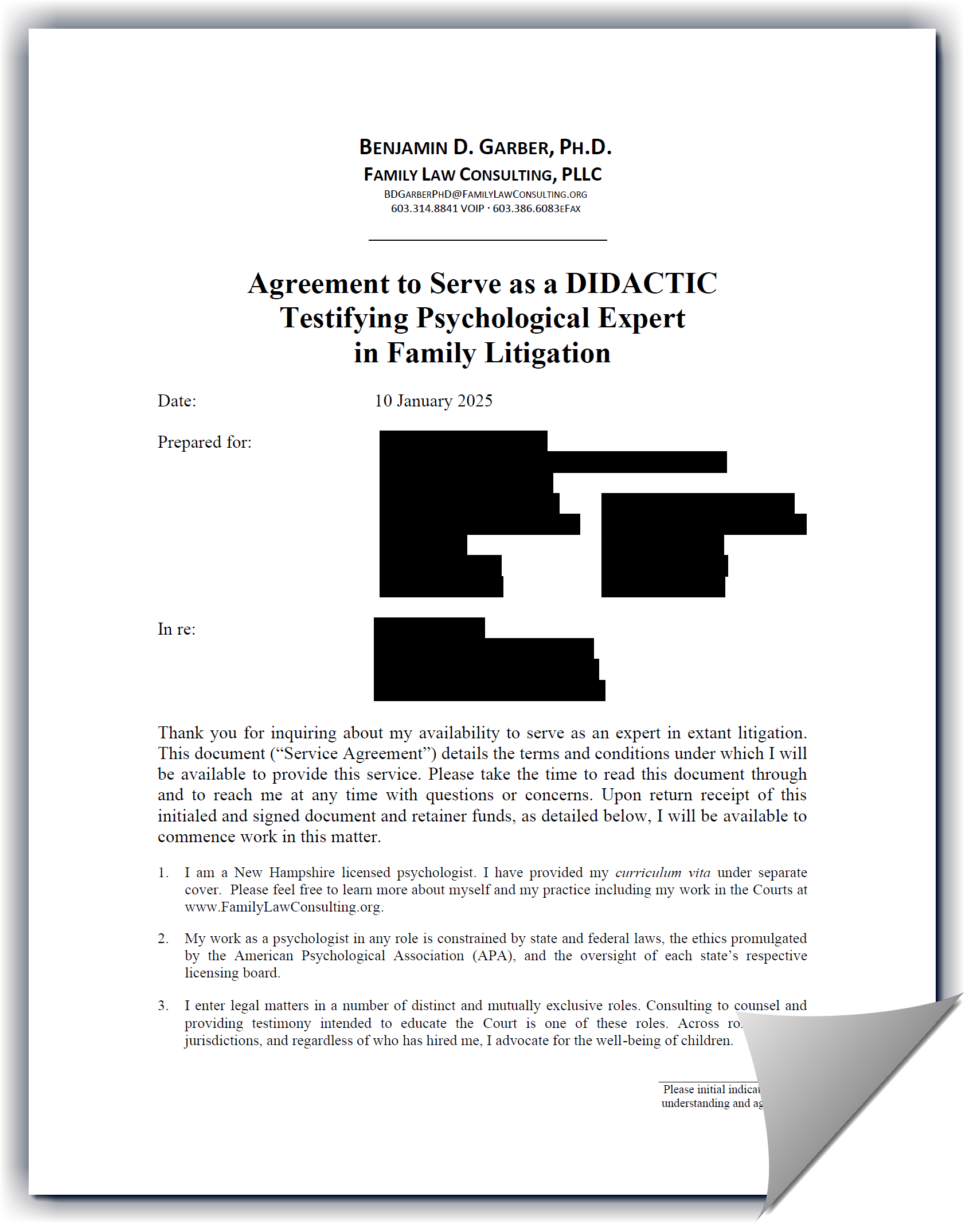 Didactic testifying
                                            expert service agreement