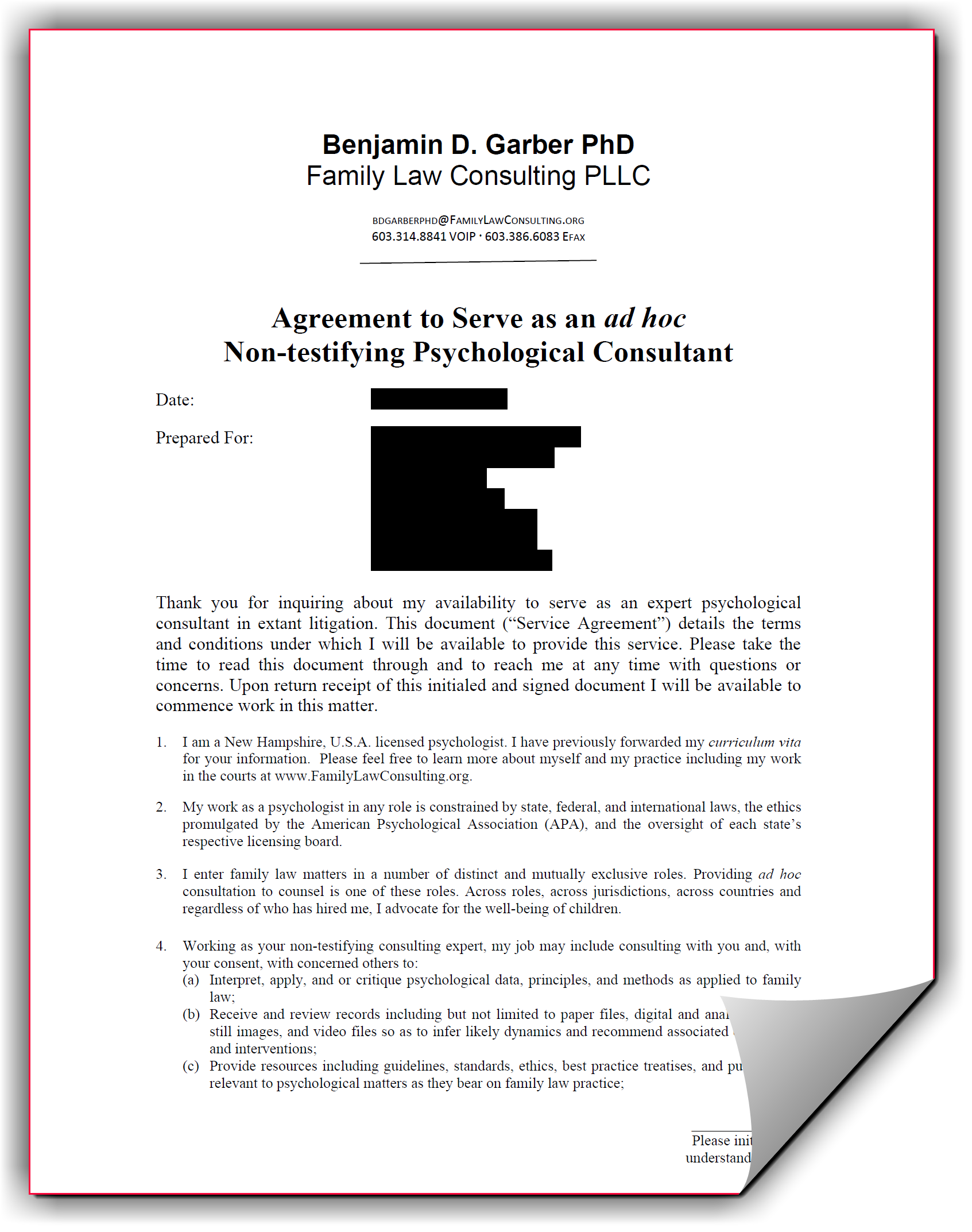 See sample service
                                            agreement 2024